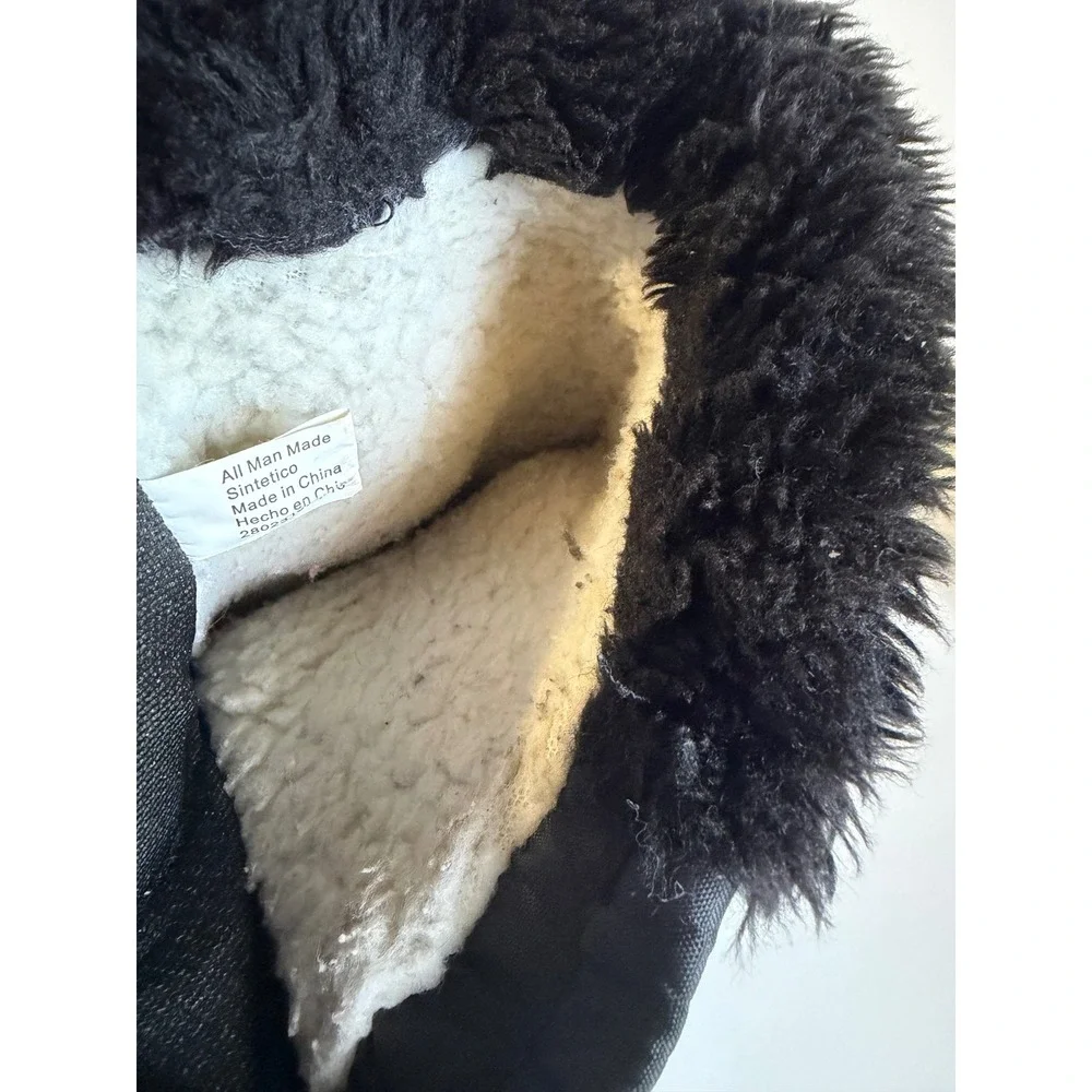 Kids Black Quilted Snow Boots Size 13 Faux Fur Trim Hook Loop Closure Outdoor